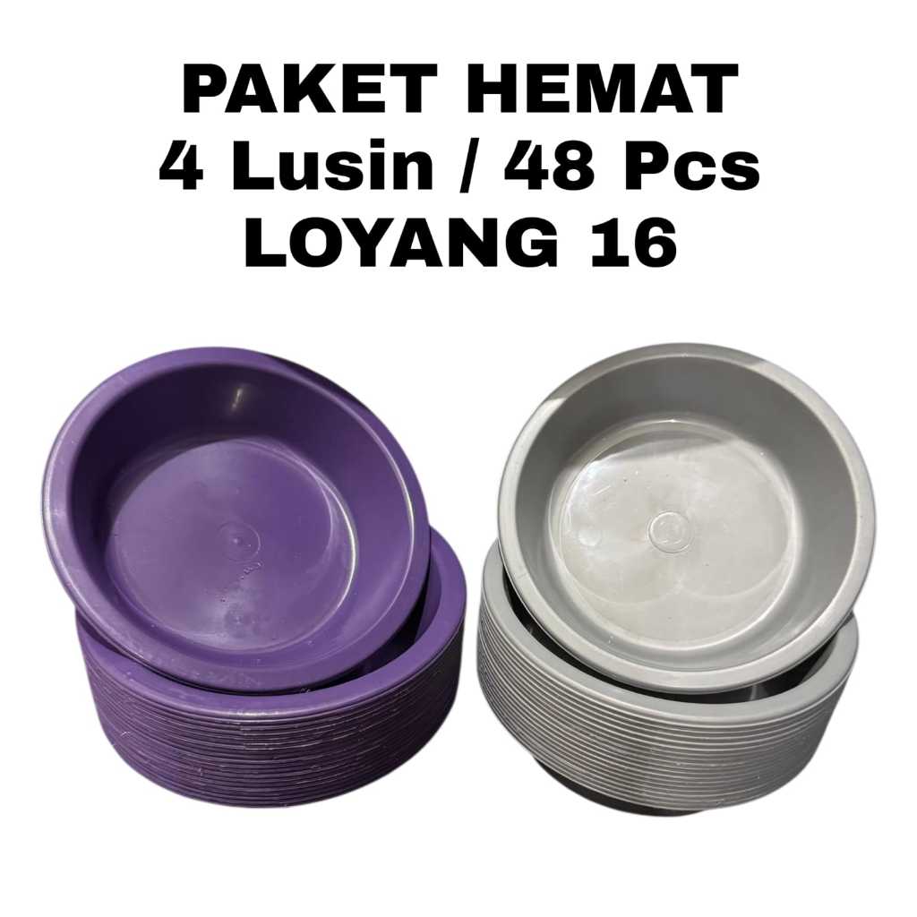 PAKET HEMAT 4 Lusin / 48 Pcs Loyang Plastik Bali 16cm Silver Ungu Bokor Sodan Loyang Serbaguna