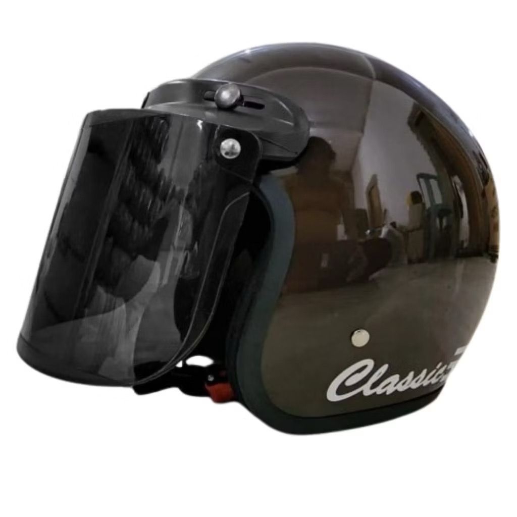 [Sale] Helm Bogo Classic Dewasa Terlaris Coklat Glossy Free Kaca (Datar/Cembung) C1