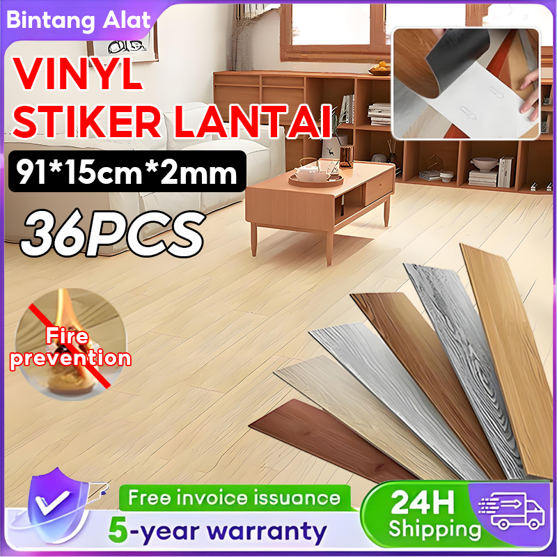 ECOSEN 1-BOX (36 Pcs) Floor Vinyl Lantai Stiker Lantai kayu parquet Dengan Lem Sticker Vinyl Lantai