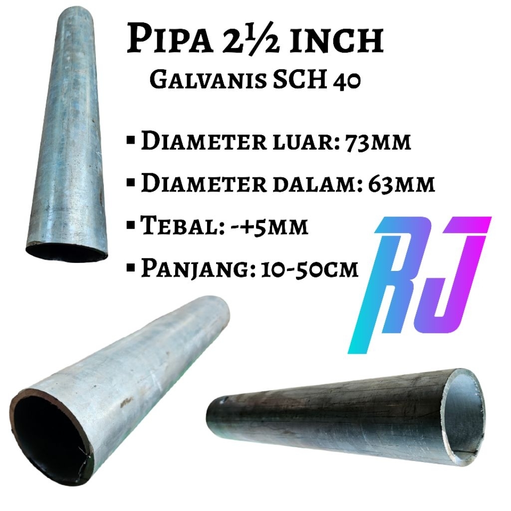 Pipa besi 2 ½ inchi 2 setengah in diameter 73mm black steel galvanis anti karat