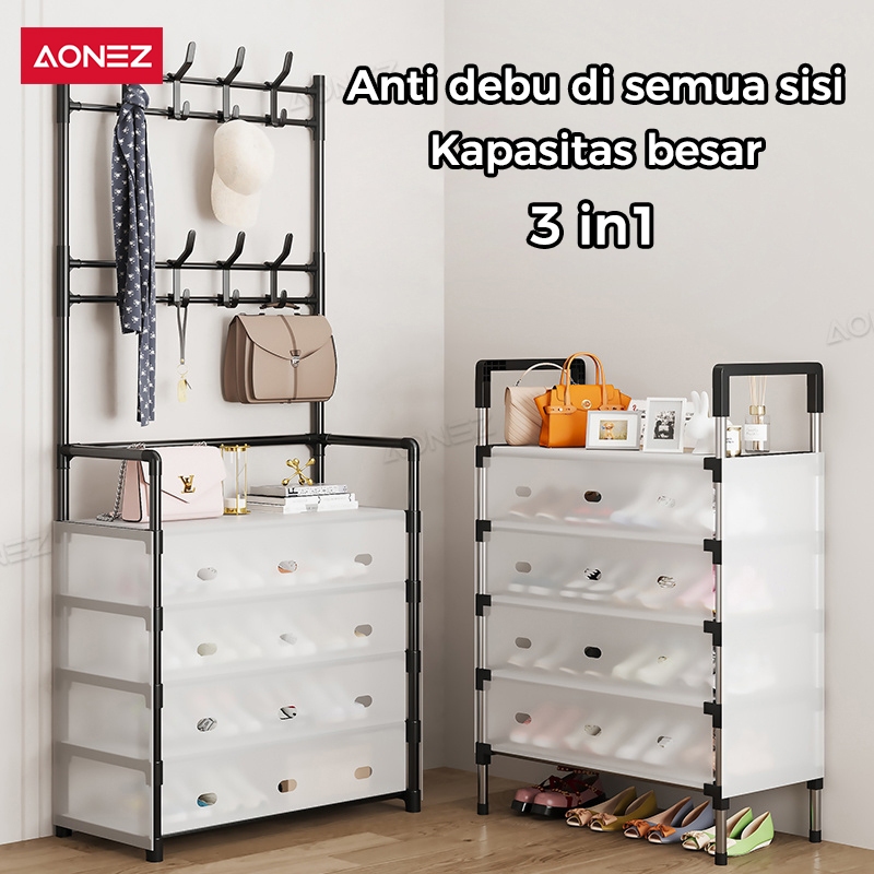 AONEZ Rak Sepatu Anti Debu 5/6 lapis/2 in1 gantungan baju rak sepatu susun tertutup  Besi Kuat Tebal