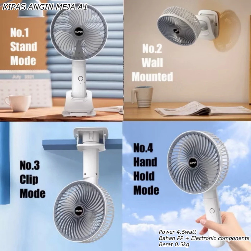 Kipas Angin Multifungsi Jepit | Kipas USB Kabel Fungsi Meja Duduk+Dinding Tembok+Jepit