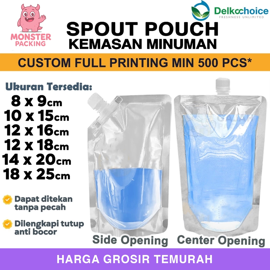 SPOUT POUCH Kemasan Plastik dengan Tutup Minuman Cairan Standing Bening Serbaguna Transparan
