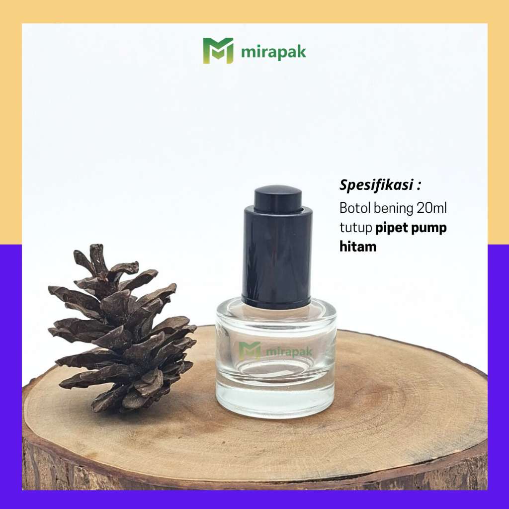BOTOL PIPET SERUM 20ML BENING BAHU BULAT CLEAR - PIPET PUMP HITAM / KLIK / PIPET PENCETAN - SET KACA