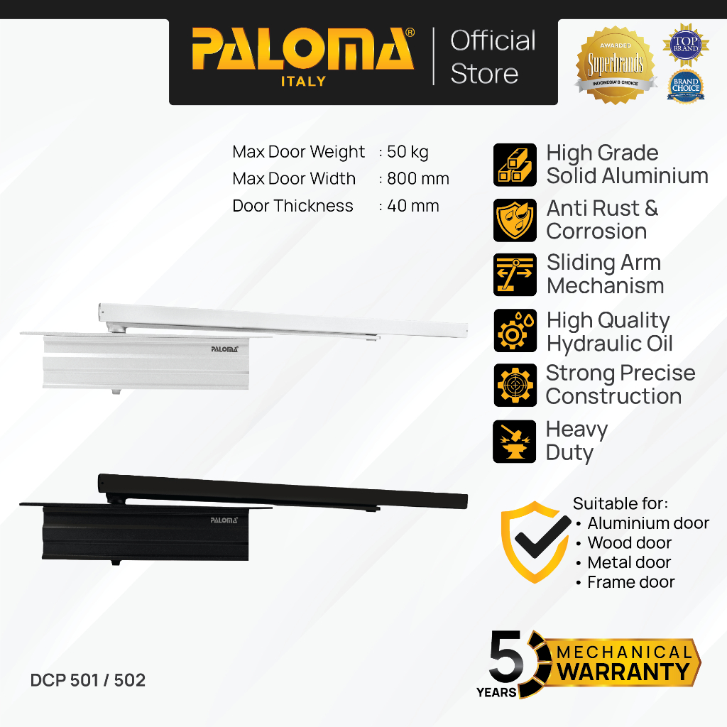 PALOMA Door Closer Penutup Pintu Otomatis Concealed Tanam Hydraulic Hidrolik Aluminium Silver Grey A