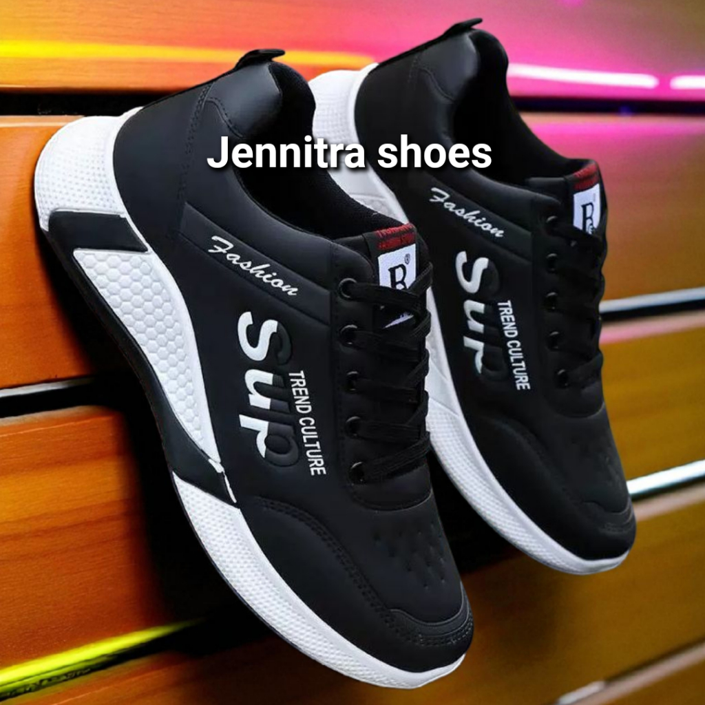 sepatu pria cowok cowo wanita cewek sneakers lari kekinian hitam putih h23