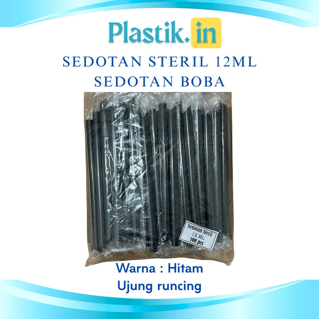 (ISI 100 PCS) Sedotan Steril 12ml / Pipet Boba Warna Hitam