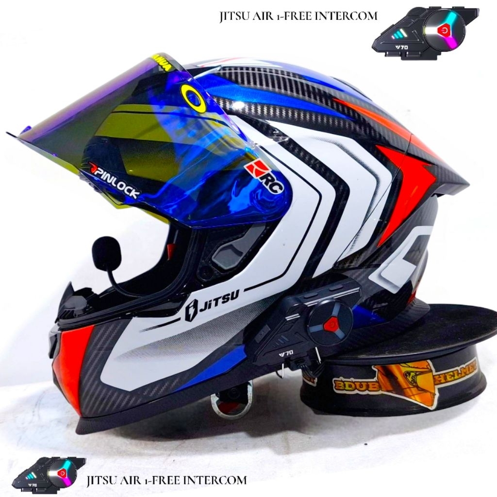 Helm Jitsu air 1 Carbon teck glos Free Intercom paket ganteng spoiler 3D