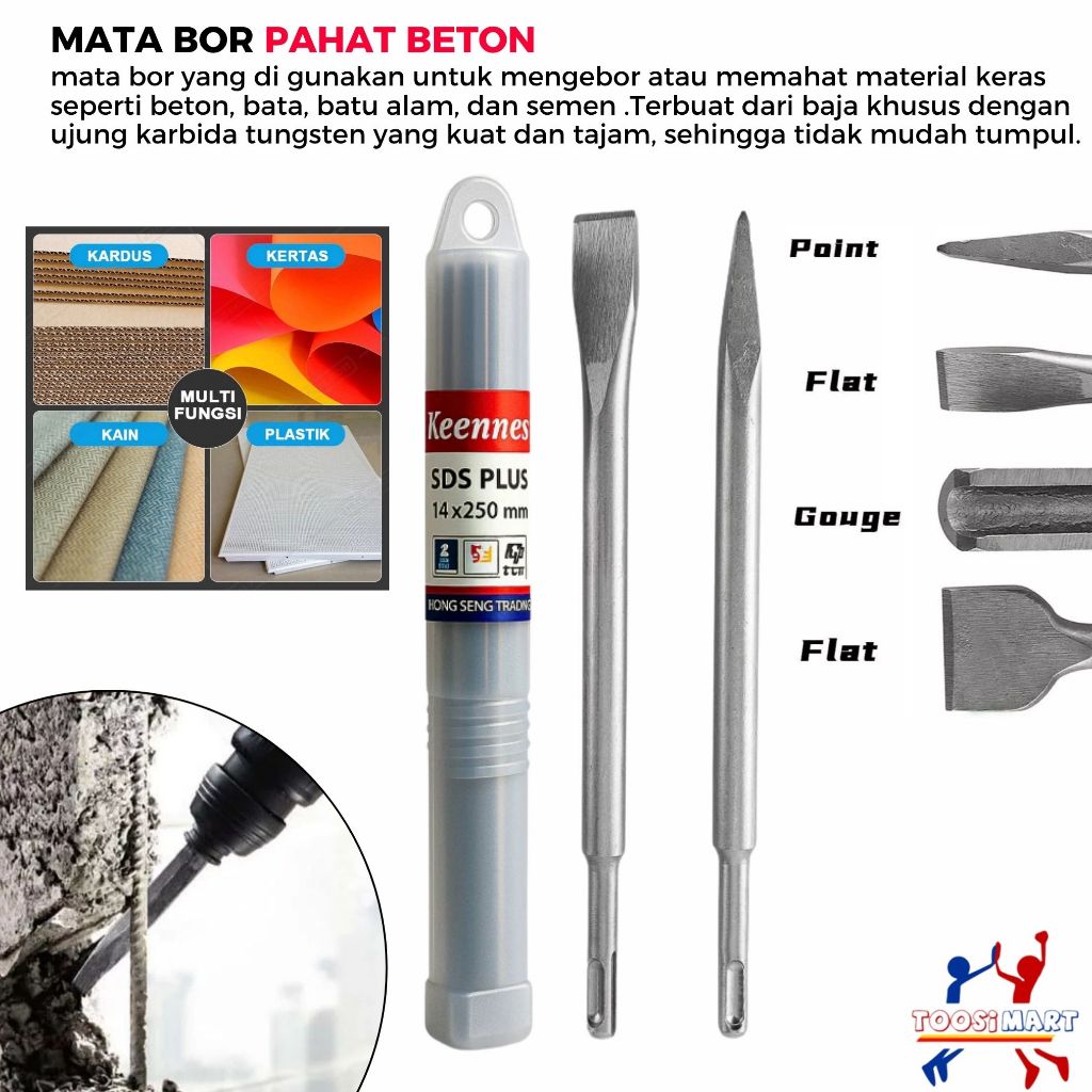 Mata Bor Bobok Beton SDS PLUS Point Flat Chisel / mata Bor Bobok Tembok Beton