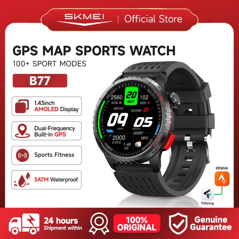 SKMEI B77 Smartwatch GPS Map | 1.43 Amoled | 3ATM Waterproof | Compass | Bluetooth Call Altitude Air