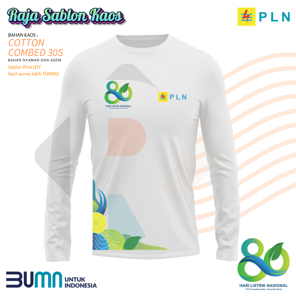 KAOS PLN 80 LENGAN PANJANG HARI LISTRIK NASIONAL HUT PLN BAJU PLN BUMN