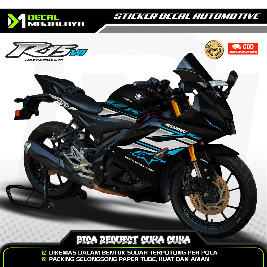 Bisa COD Decal Sticker Full Body Yamaha R15 V4 Motiv Alstars DM5 Desain Custom Dekal Stiker