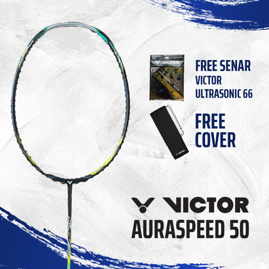 Raket Badminton Victor Auraspeed 50 + Bonus Senar Victor Ultrasonic 66 + Cover Beludru Victor | Bulu