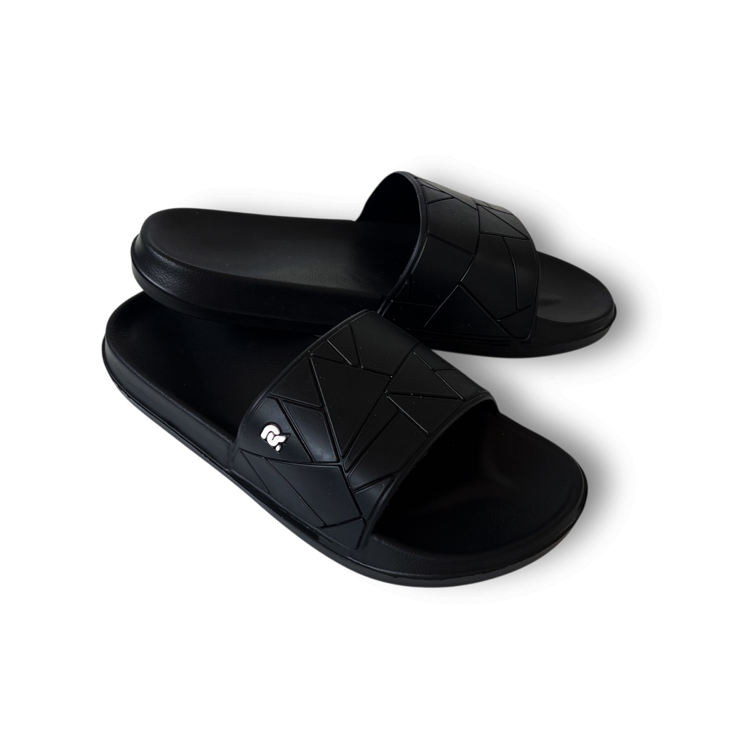 Sendal Pria Sendal Slop Hitam Putih Sendal Premium Full Karet Motif Simple