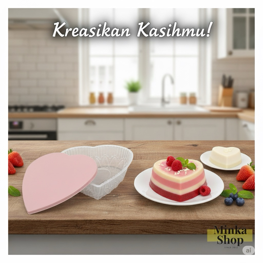 Asvita Cetakan Agar Agar Puding Motif HATI + TUTUP Warna Putih Coklat Muda Pink Muda Lebar 22cm Panj