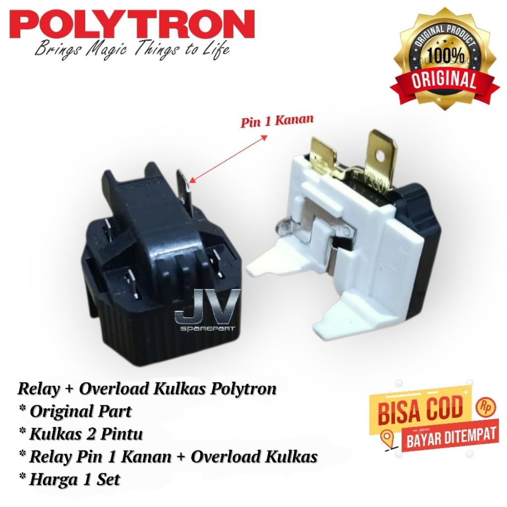 1 Set Relay 1 Pin Kanan Dan Overload Kulkas Polytron 2 Pintu Original / Relay Kulkas Polytron 2 Pint