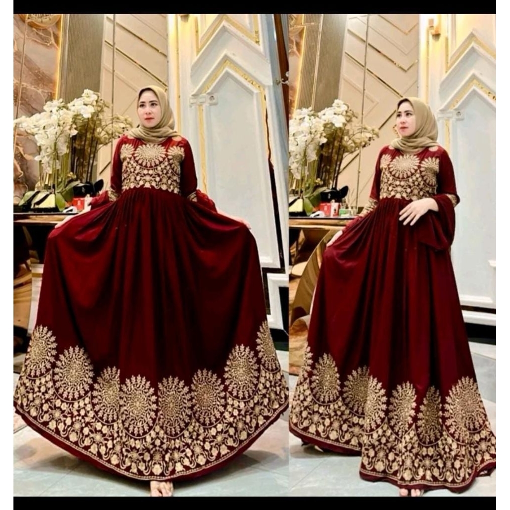 Gamis Wanita hindi matahari terbaru katun rayon full bordil