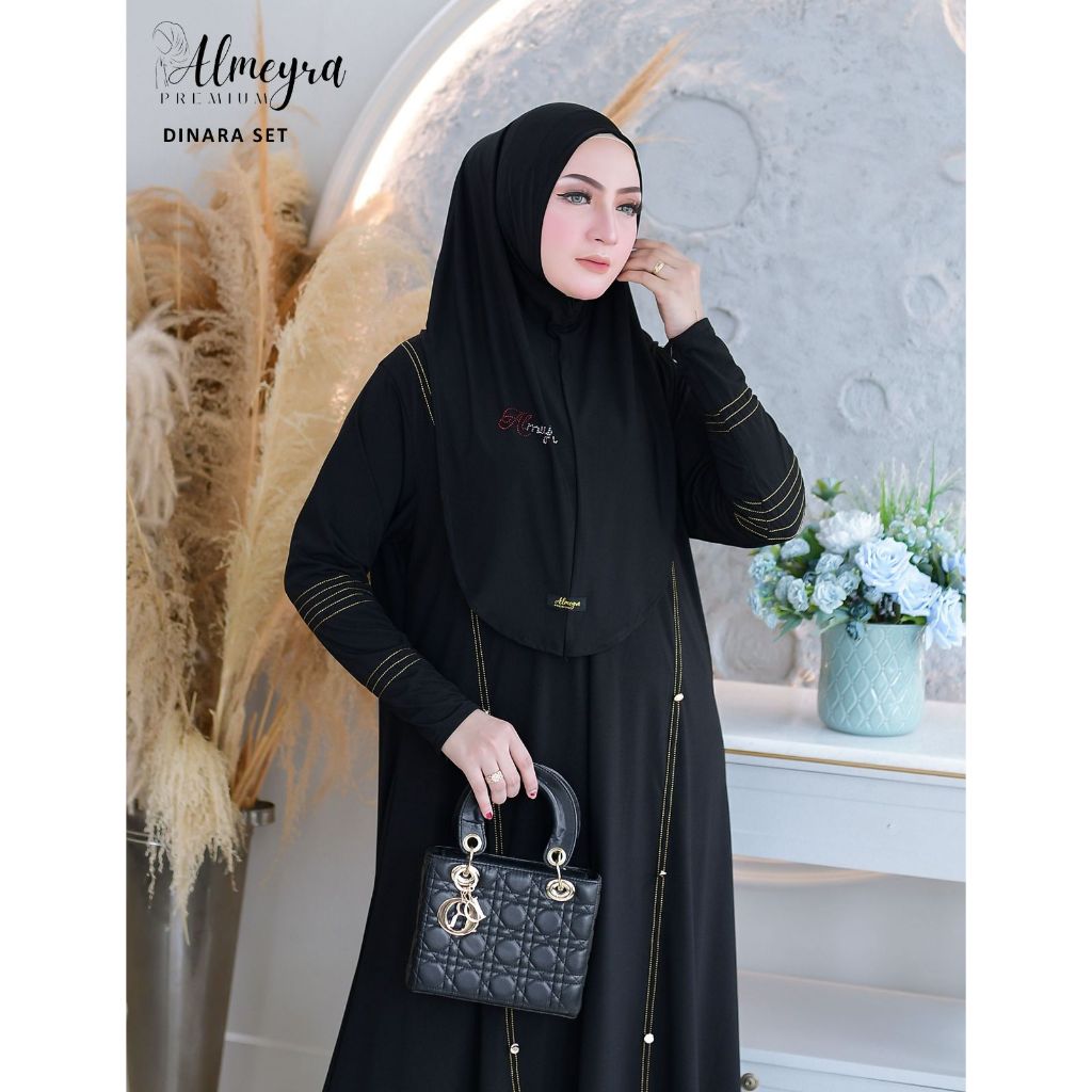 Gamis Syar'i Dinara Set Almeyra Premium Jumbo: Abaya Set Khimar Polos Busui Friendly - Baju Muslimah
