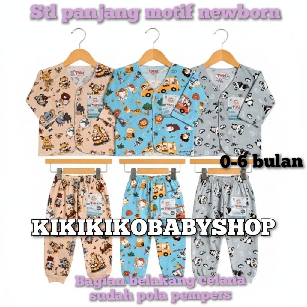 tivia  6pcs setelan baju bayi lengan panjang celana panjang pempes new bron motif full print 0-6 bul