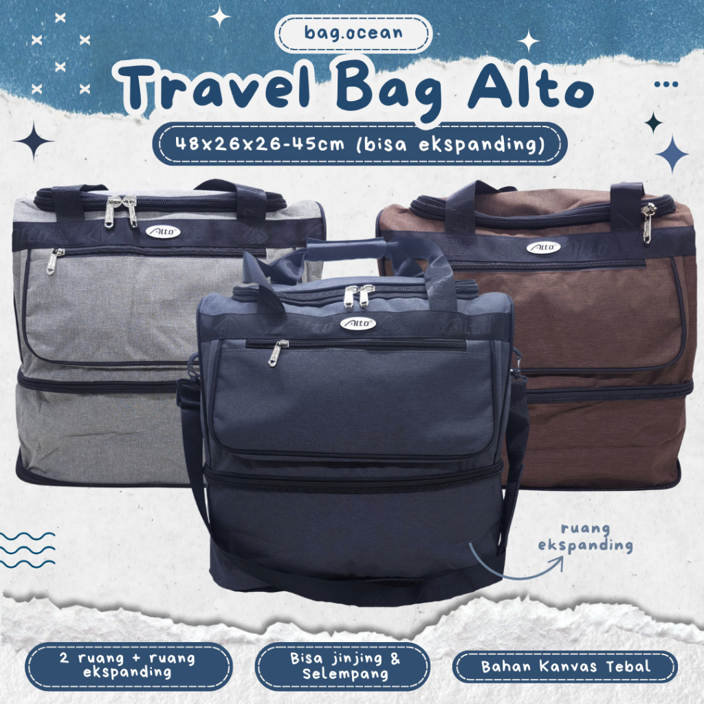 ALTO TAS PAKAIAN 2 TINGKAT KUAT SUPER BIG SIZE MURAH / TRAVEL BAG ALTO KAIN KANVAS HITAM POLOS SUPER