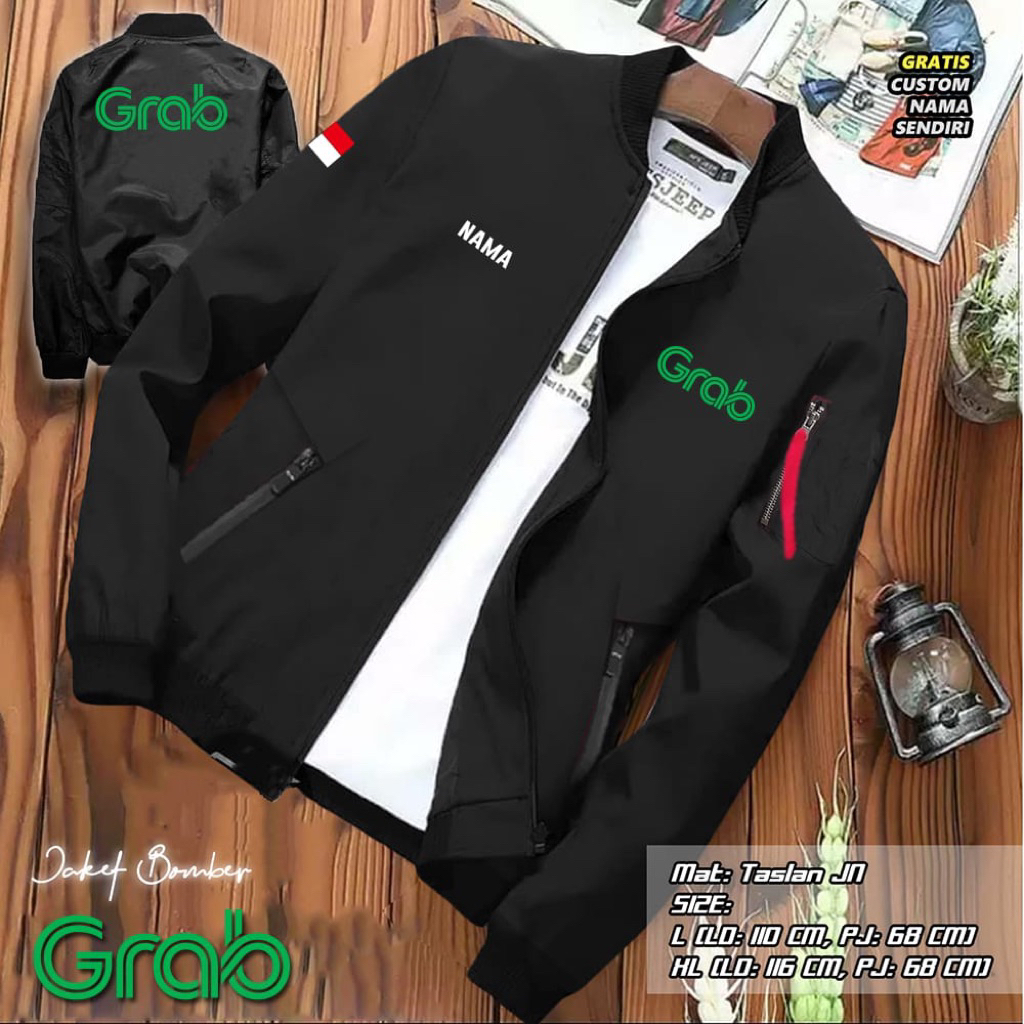Jaket Bomber Desain Grab / Ojek online / sablon terbaru bisa cod terlaris