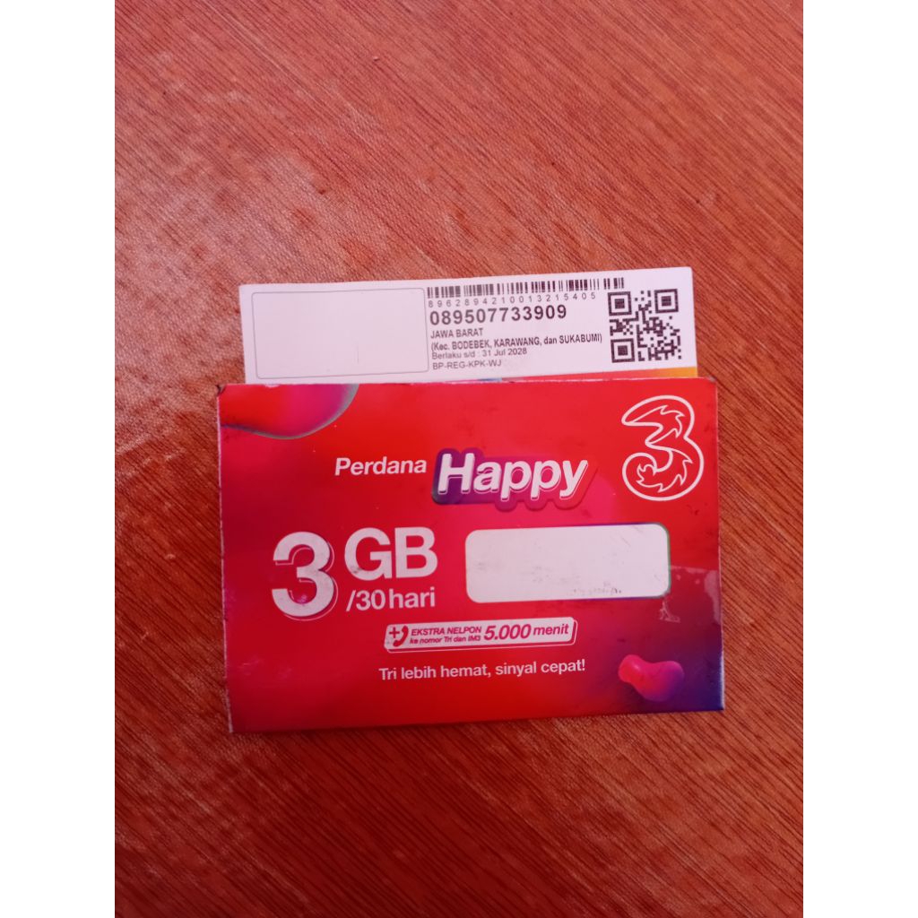 Kartu Perdana Three 3GB 30Hari segel area Jabar