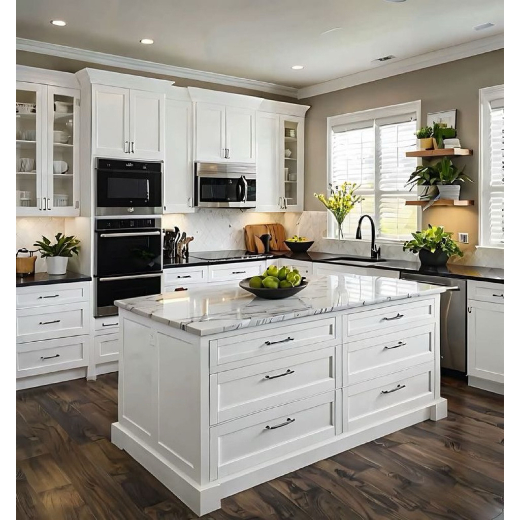 ISLAND TABLE DUCO PUTIH TOP MARMER MEJA DAPUR MARMER MODERN