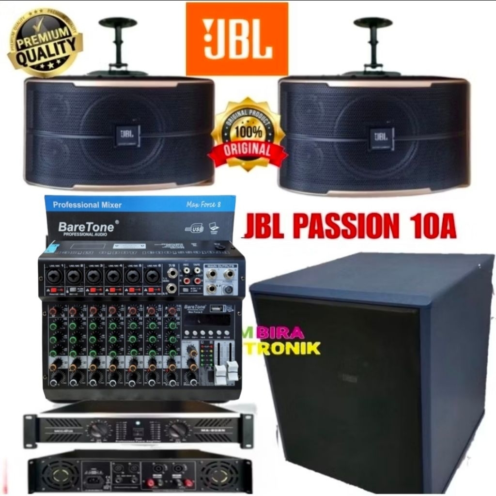 Paket Sound System Karaoke JBL PASION 10A + Subwoofer Carman 12” + Mixer Baretone 8 channel + Power 