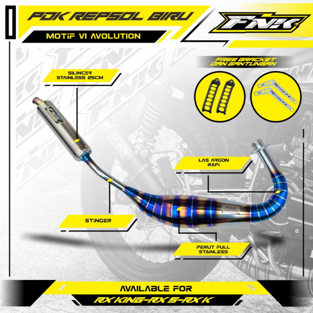 Knalpot Rx King Kolong Pdk Repsol Biru Motif V1 Avolution (Free Breket) Original FNK RACING EXHAUST