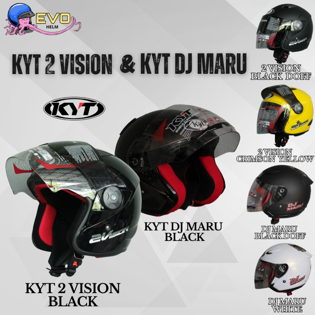 KYT 2 VISION & KYT DJ MARU HELM KYT HALF FACE PRIA & WANITA DEWASA ORIGINAL SNI BUDGET PELAJAR