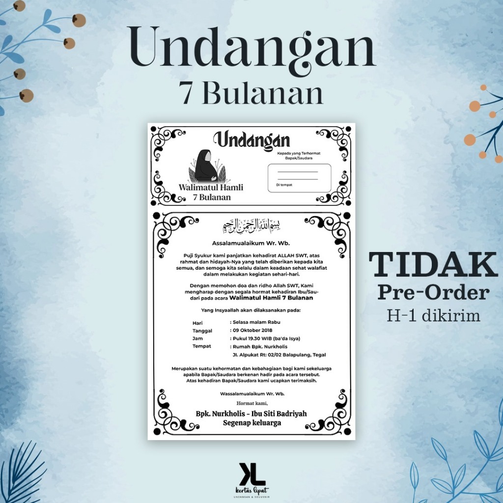 Cetak Undangan Tasyakuran 7 Bulanan HVS A5 A4 F4 F5 Gratis Desain || Undangan Pernikahan HVS A5 A4 |