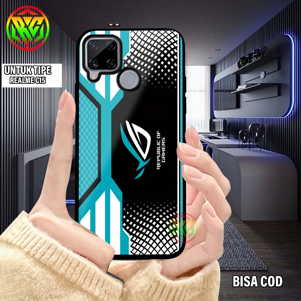 Case Realme C15 - Motif Terbaru Hardcase Glass Kilau New Case Glossy casing Hp Realme C15 [Motif Aes