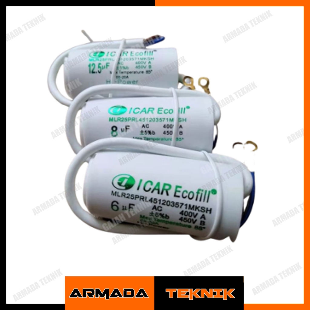 Kapasitor Bulat Icar Ecofill 1 1,5 8 10 uf ORI Pompa Air Mesin Cuci Kabel