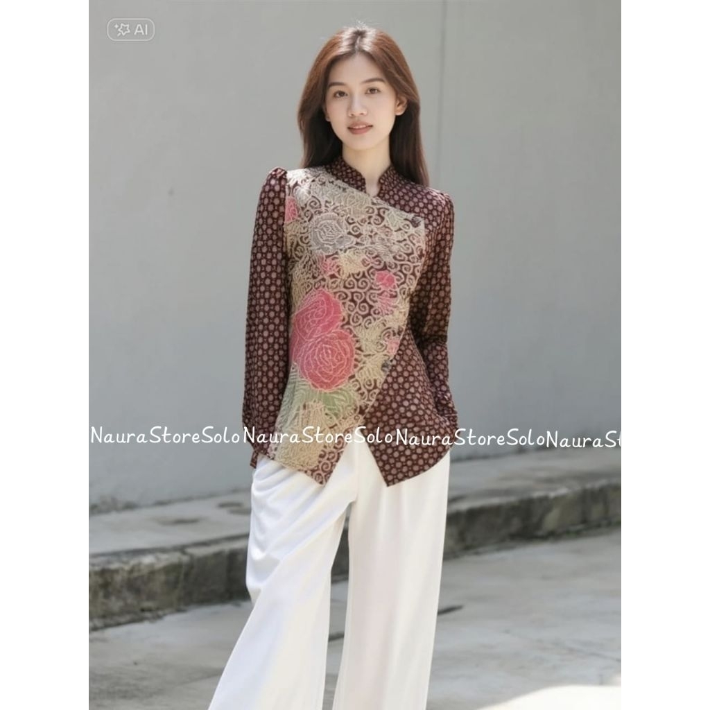 ATASAN WANITA BLUS KERJA TRUNTUM LAPISAN TRIKOT