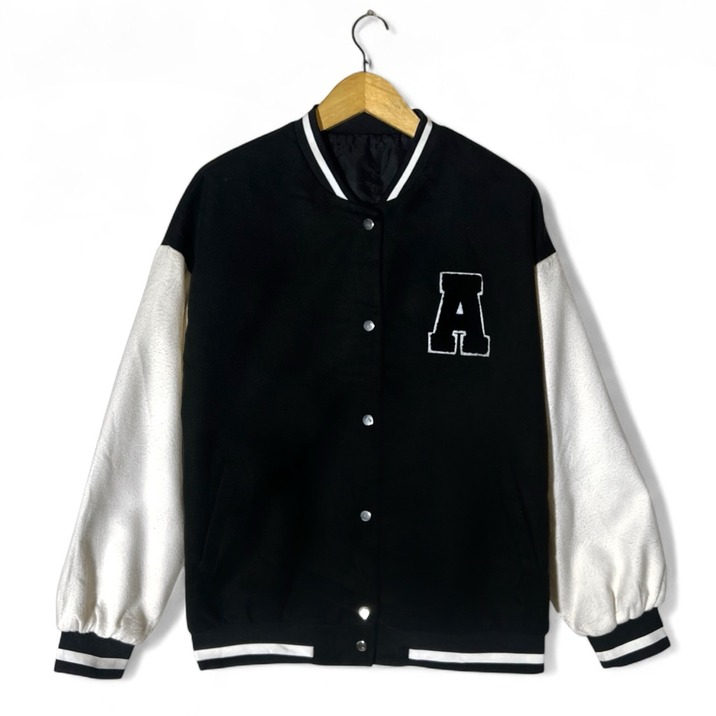 Uniqlo Varsity Wol Jacket Black/white Original