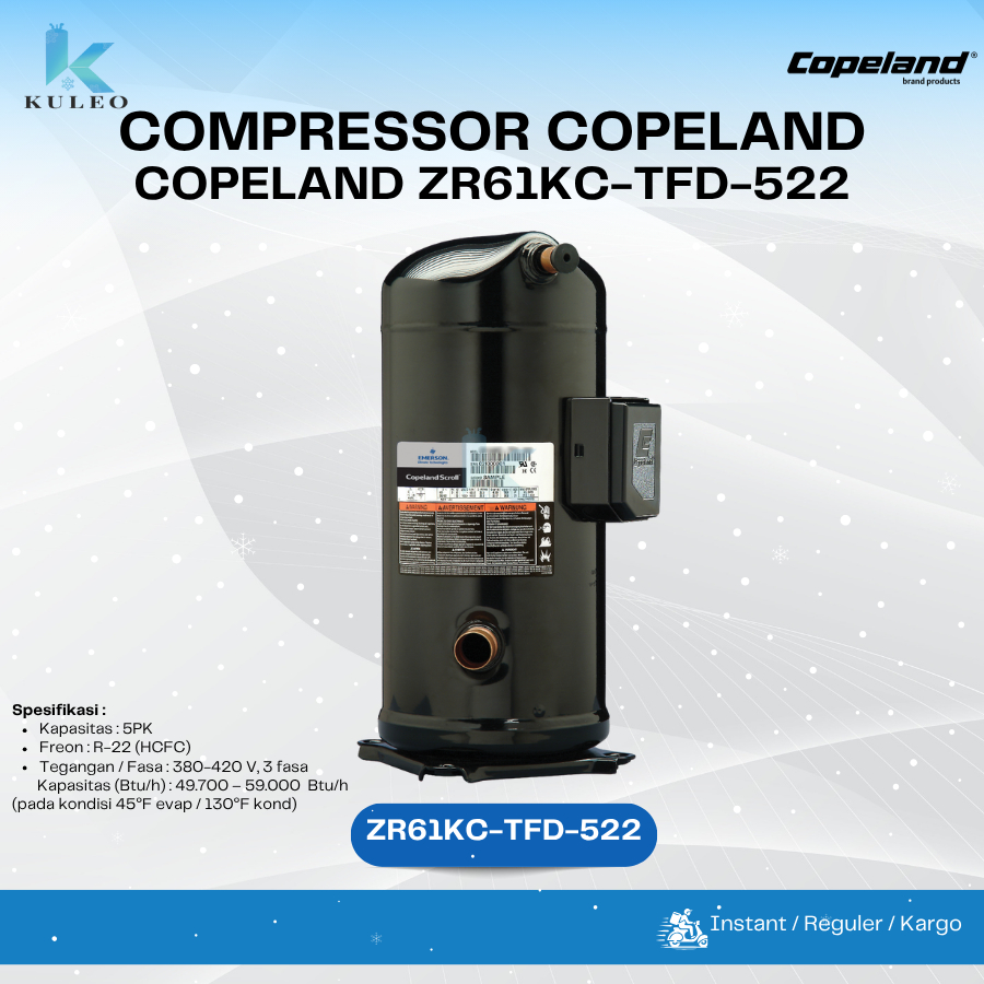 Kompresor Copeland ZR61KC TFD 522 Scroll 5PK - Compressor Copeland Scroll ZR61KC-TFD-522 - ZR61KC TF
