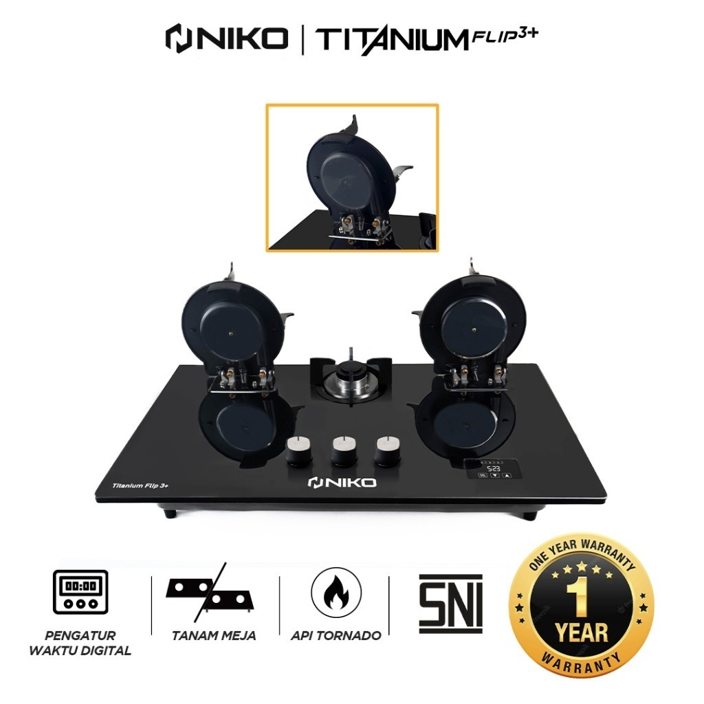 Kompor Tanam NIKO KOMPOR GAS TANAM 3 TUNGKU & LIPAT TITANIUM FLIP 3+