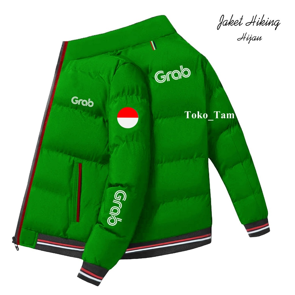 jaket bomber kasual logo grab grabbike grabfood original murah jaket taslan zipper grab grabbike wat