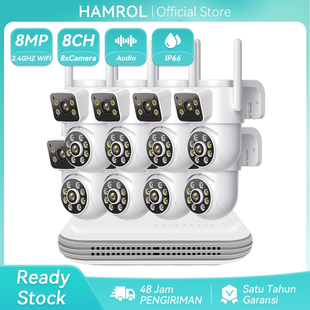 Hamrol Paket CCTV 10 Channel 2/4/6/8 Kamera 8MP PTZ Tahan Air+NVR Nirkabel / Paket CCTV Wireless