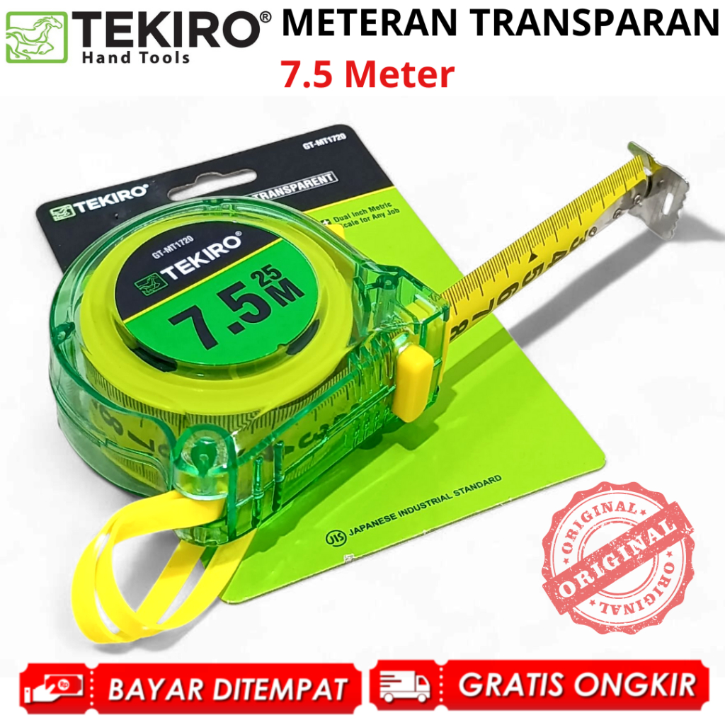 TEKIRO Meteran Tukang Transparan 7.5 Meter Measuring Tape Roll Matic Mater Alat Ukur 100% ORIGINAL