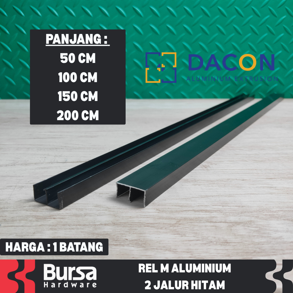 Rel Aluminium Etalase Showcase M 2 Jalur Hitam Rel Kolong Dapur