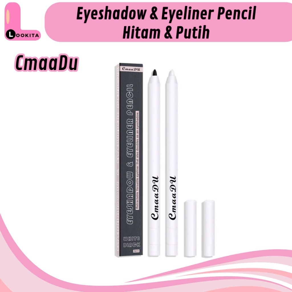 (2pcs 1 set) eyeliner pensil CMAADU Matte Eyeshadow & Eyeliner Warna Hitam & Putih