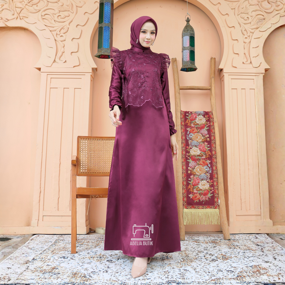 Gamis Brukat Kondangan Viora Vest Rompi Elegan Busui Friendly - Dress Kondangan Wedding Dress Muslim