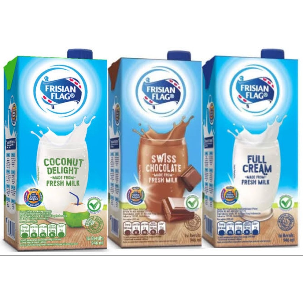 Frisian Flag Susu UHT 946ml 1 Liter 1L Rasa Plain, Coklat, Coconut