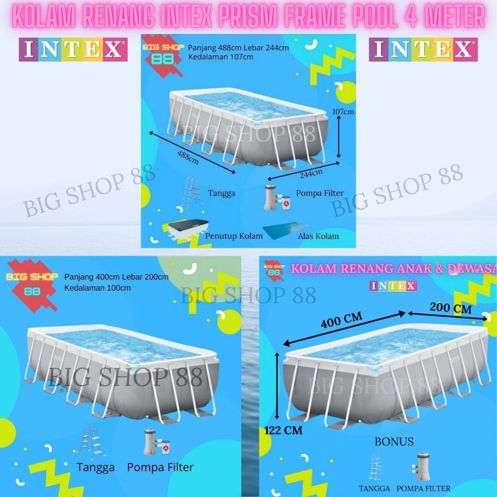INTEX KOLAM RENANG PORTABLE PRISM POOL FRAME POOL SET 4 METER PRISM FRAME RECTANGULAR FAMILY POOL