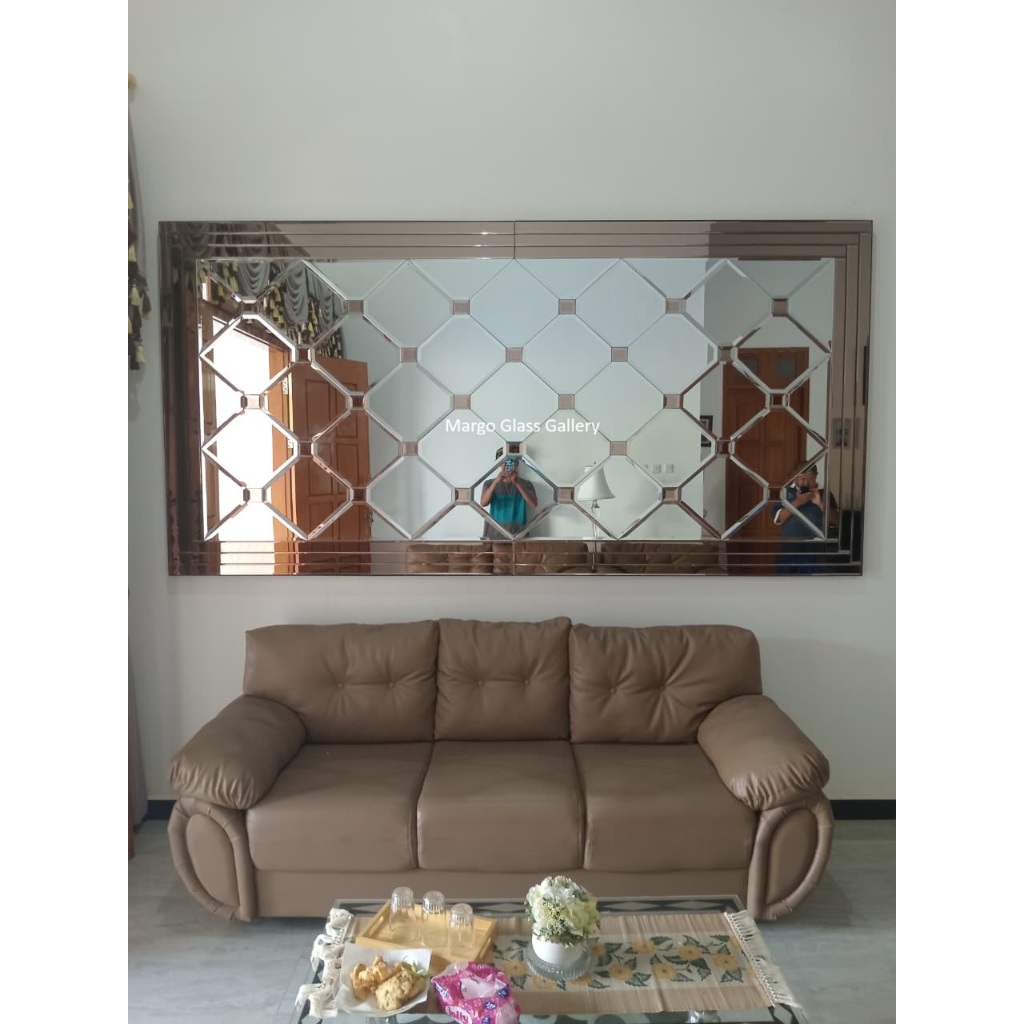 Cermin Bevel Jumbo gantung cermin bevel dekorasi dinding ruang tamu model terbaru 3MX1,5M
