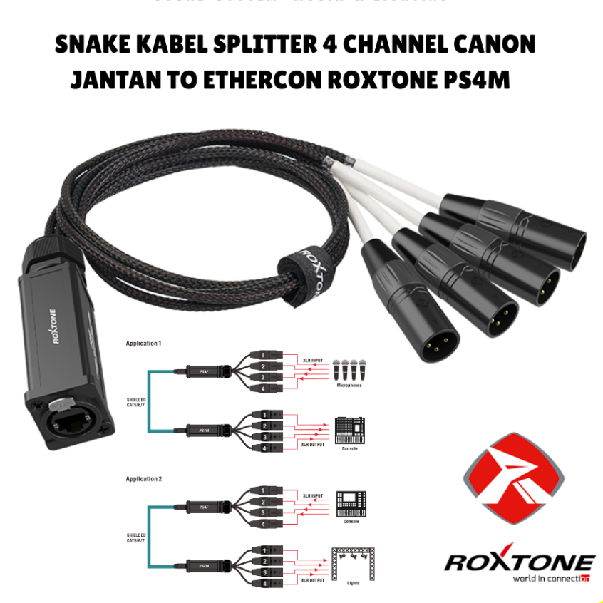 100% ORI SNAKE KABEL SPLITTER 4 CHANNEL CANON JANTAN TO ETHERCON ROXTONE PS4M CAT5,5E,6,6A or 7 / KA