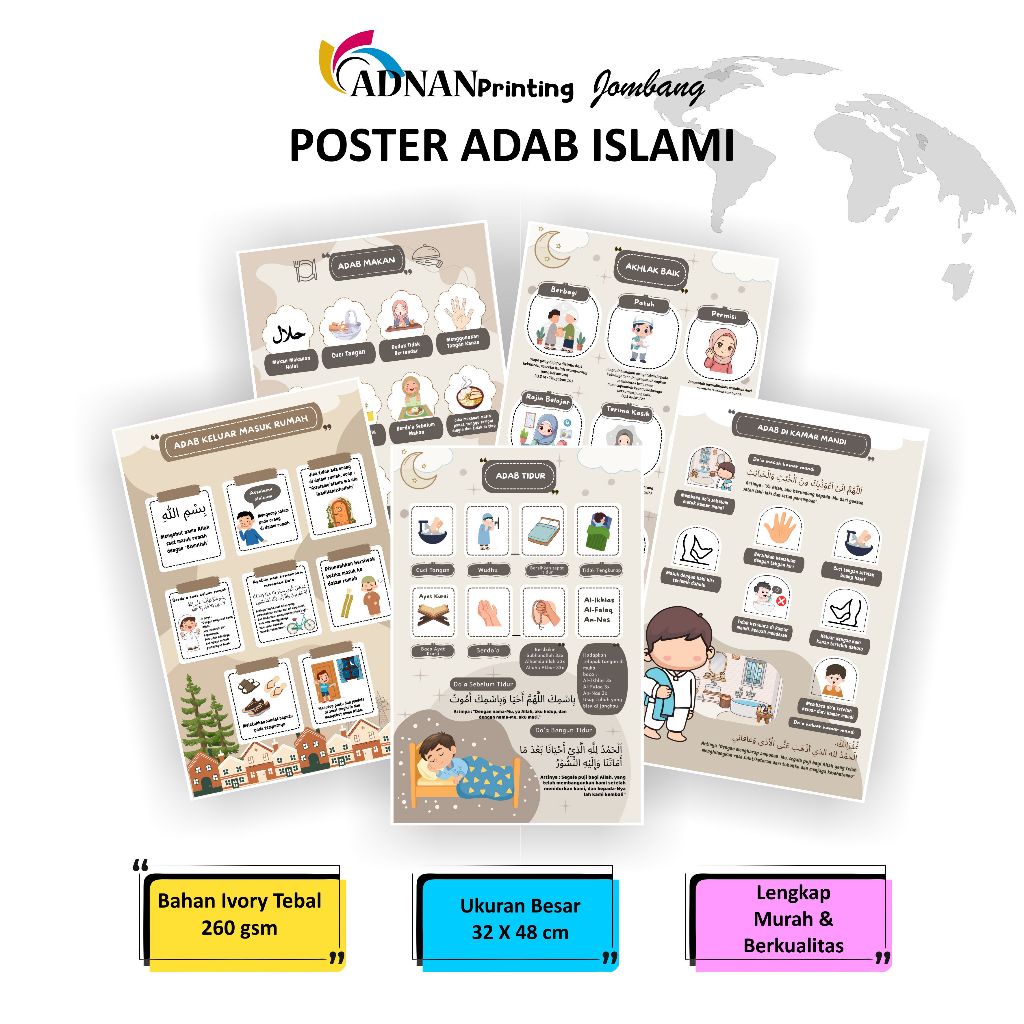 Poster Edukasi Aesthetic Seri Adab Makan Tidur Keluar Masuk Rumah dan Akhlak Baik