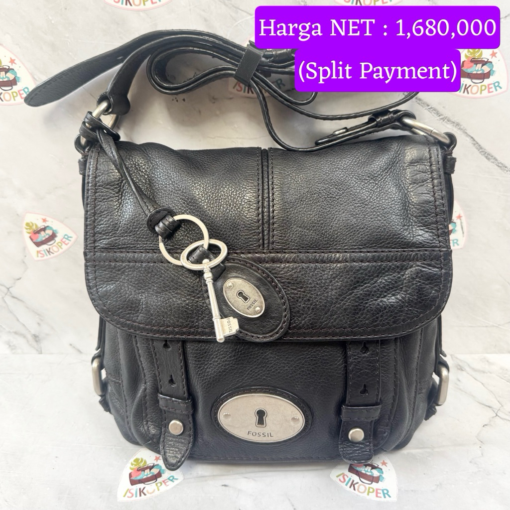 478 NET-Preloved Fossil Maddox Flap Crossbody Black