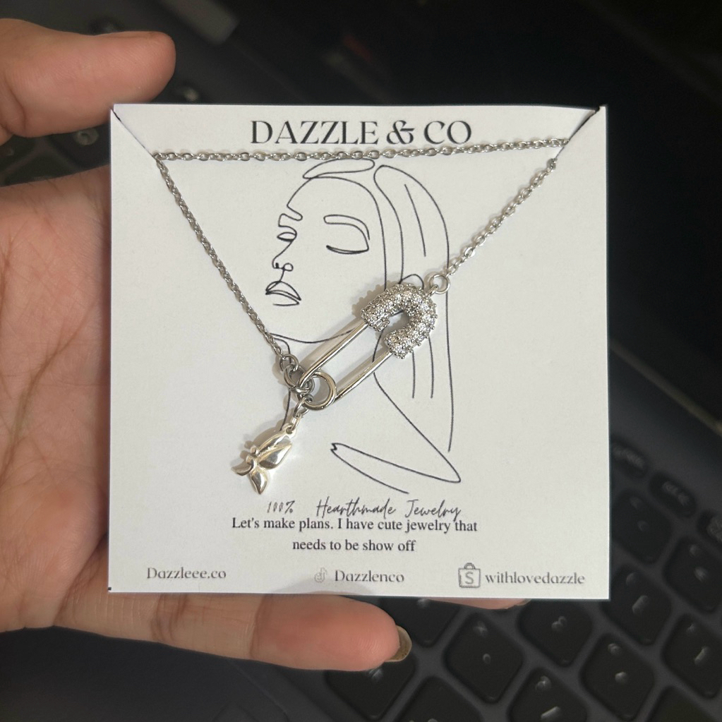 Safety Pin Semicolon Butterfly Necklace Kalung Titanium Kalung DAZZLENCO Aksesoris Perhiasan Silver 